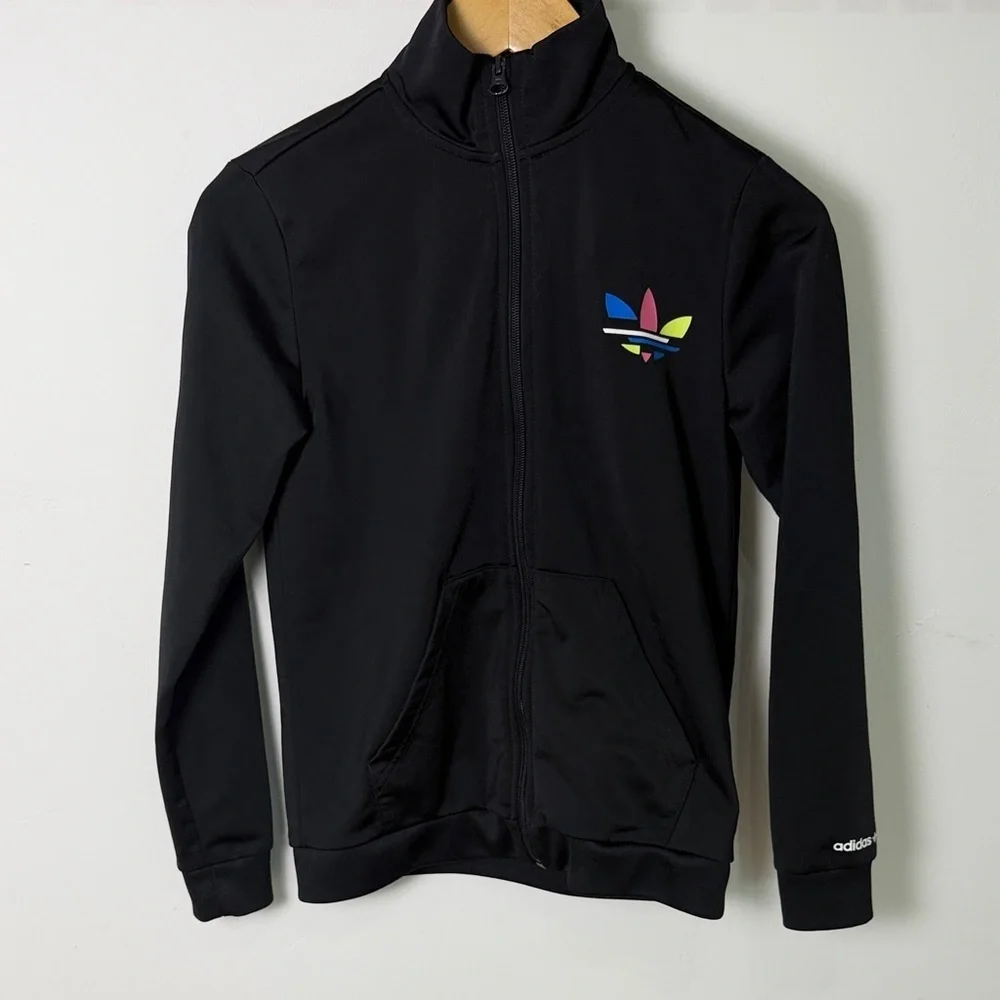Adidas Black Jacket with Colorful Trefoil girls size medium